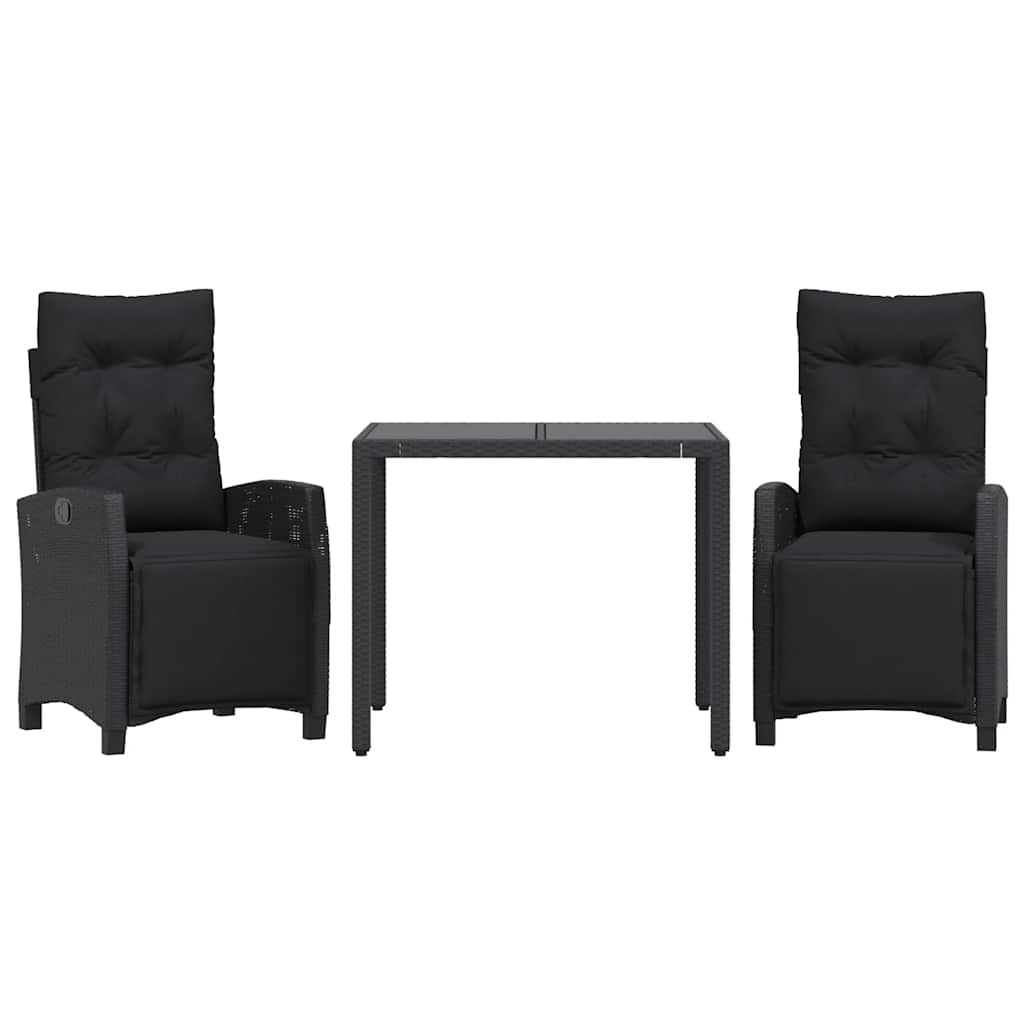 Ensemble à manger de jardin avec coussins 3 pcs Noir