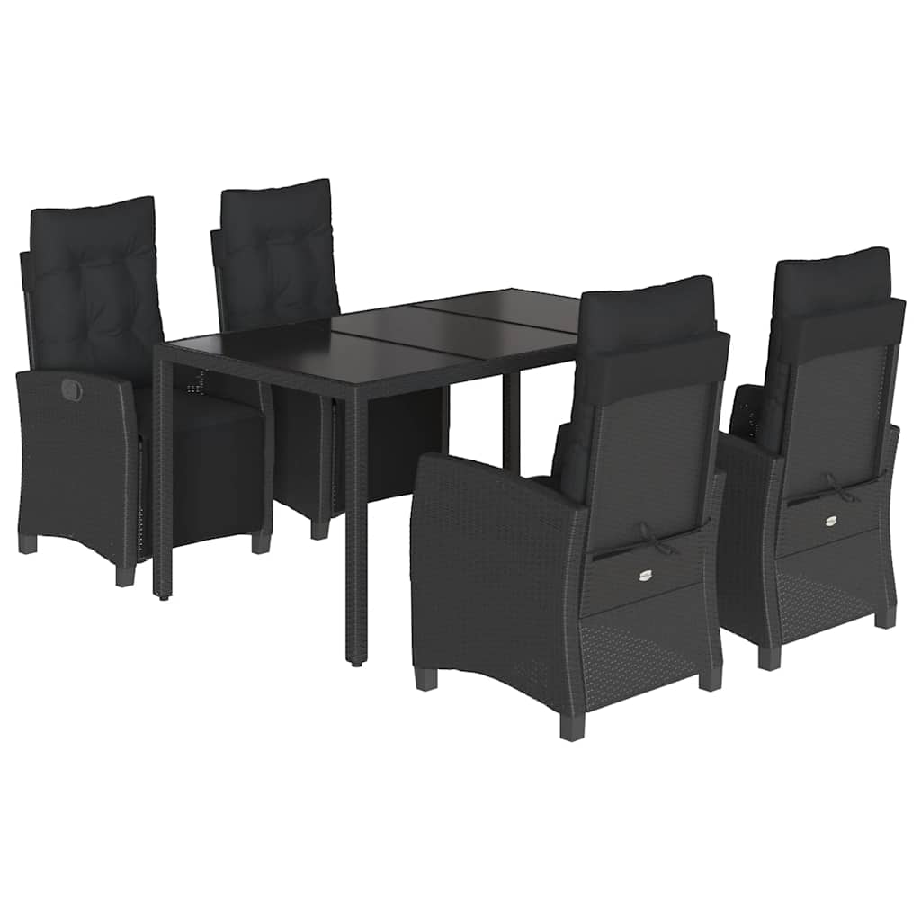 Ensemble à manger de jardin coussins 5pcs Noir Résine tressée