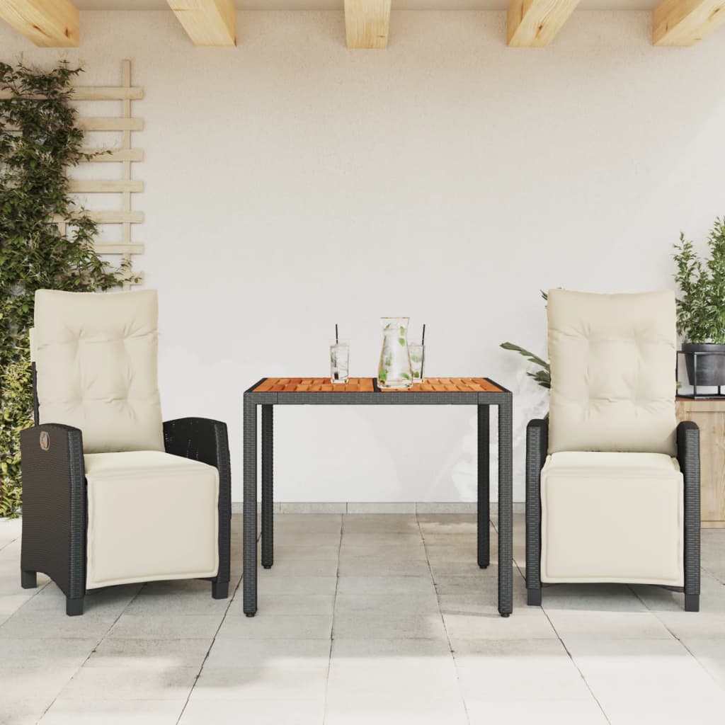 Ensemble à manger de jardin avec coussins 3 pcs Noir