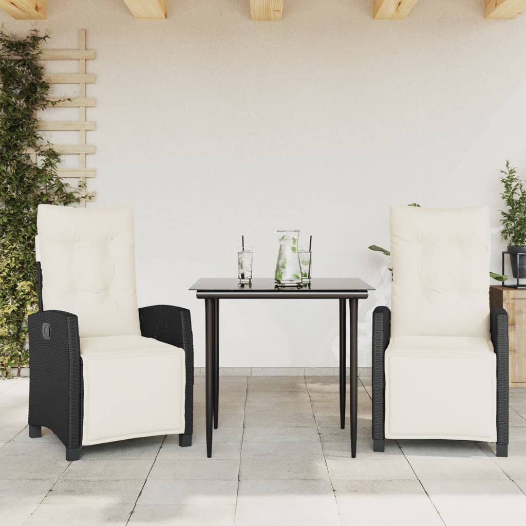Ensemble à manger de jardin avec coussins 3 pcs Noir - XIOS