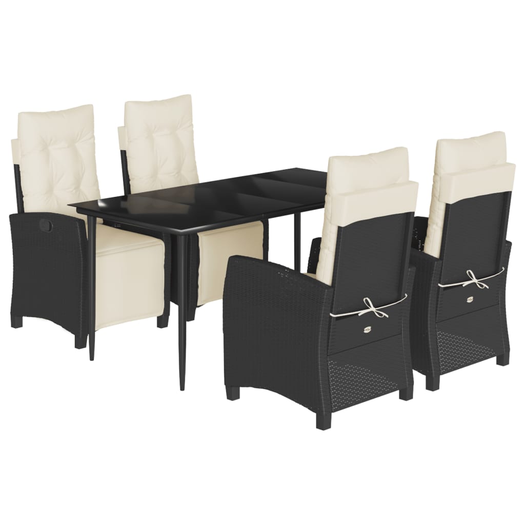 Ensemble à manger de jardin coussins 5pcs Noir Résine tressée