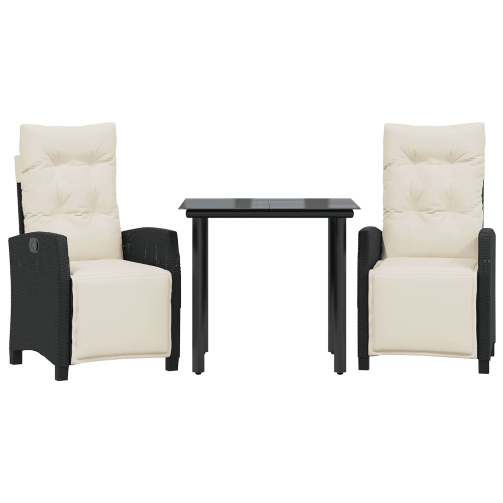 Ensemble à manger de jardin avec coussins 3 pcs Noir