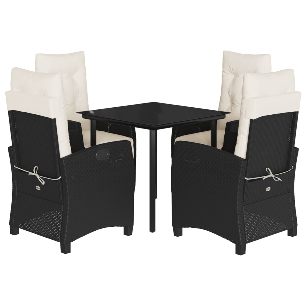 Ensemble à manger de jardin coussins 5pcs Noir Résine tressée
