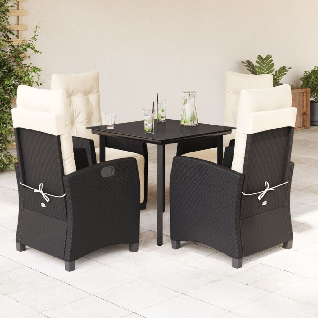 Ensemble à manger de jardin coussins 5pcs Noir Résine tressée - XIOS