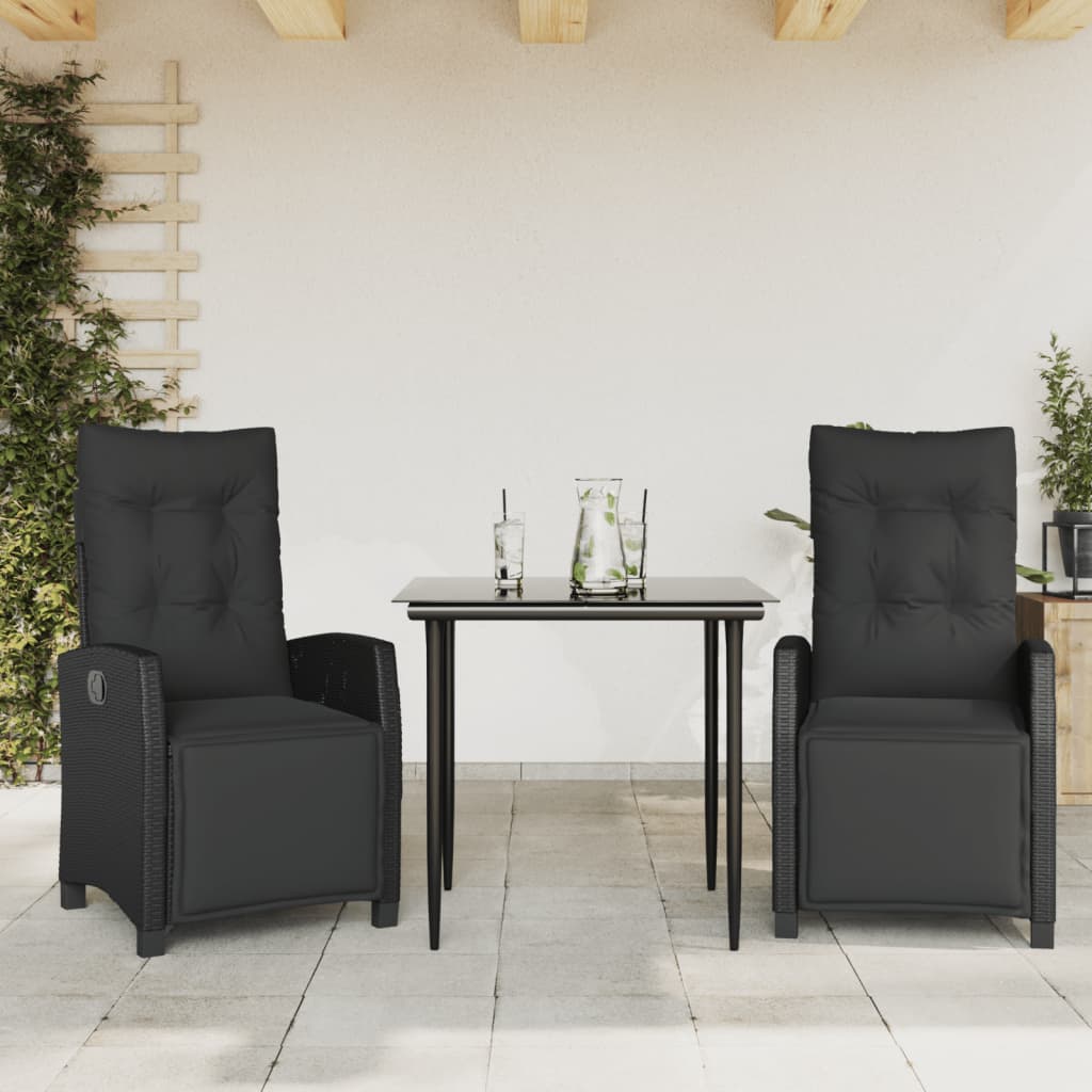 Ensemble à manger de jardin avec coussins 3 pcs Noir - XIOS