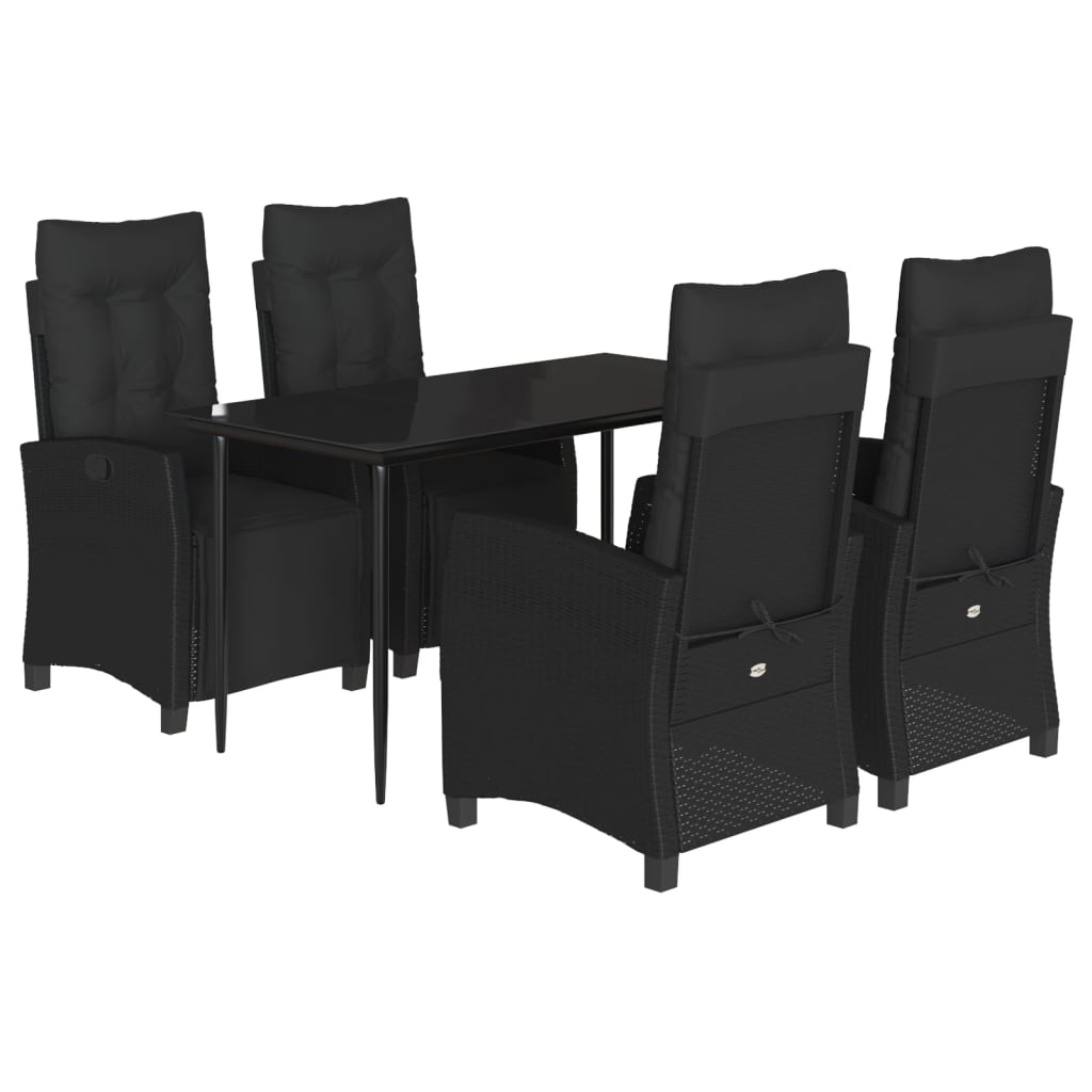 Ensemble à manger de jardin coussins 5pcs Noir Résine tressée