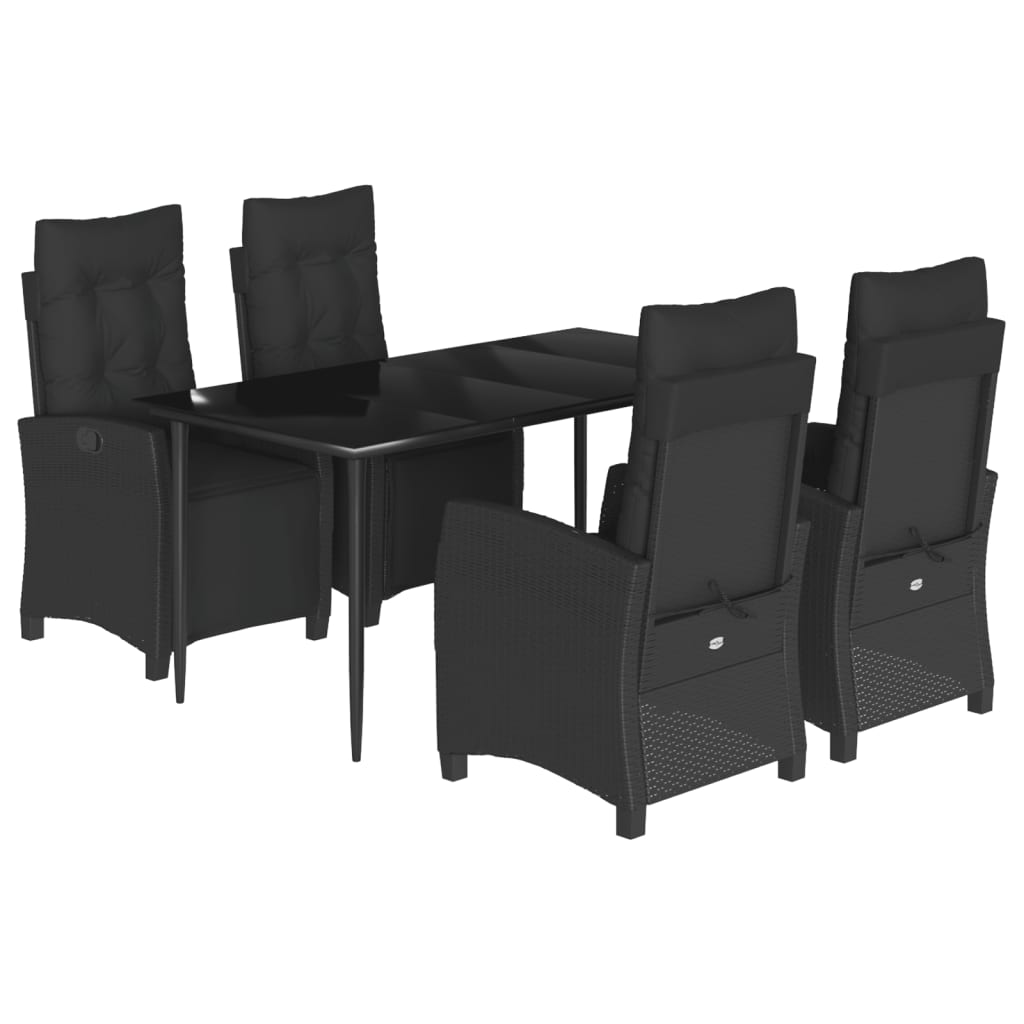 Ensemble à manger de jardin coussins 5pcs Noir Résine tressée