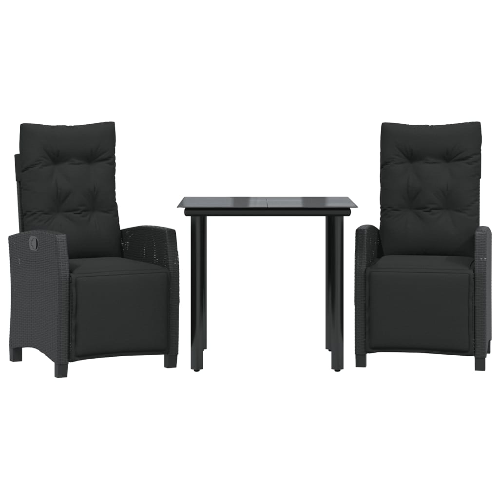 Ensemble à manger de jardin avec coussins 3 pcs Noir