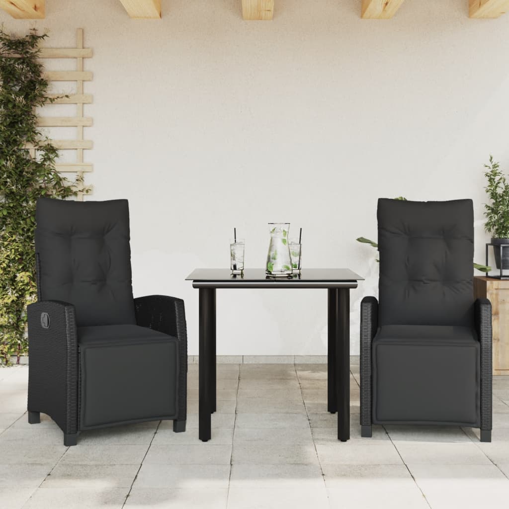 Ensemble à manger de jardin avec coussins 3 pcs Noir - XIOS