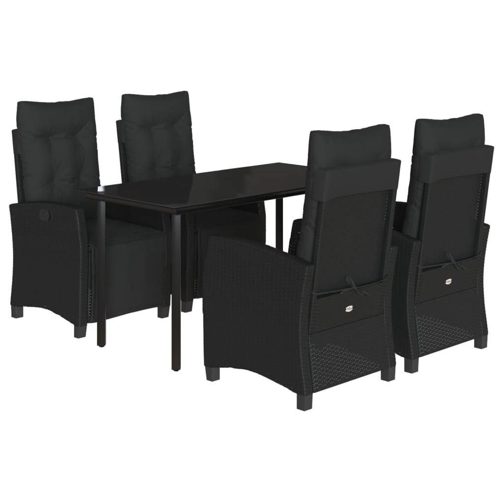 Ensemble à manger de jardin coussins 5pcs Noir Résine tressée
