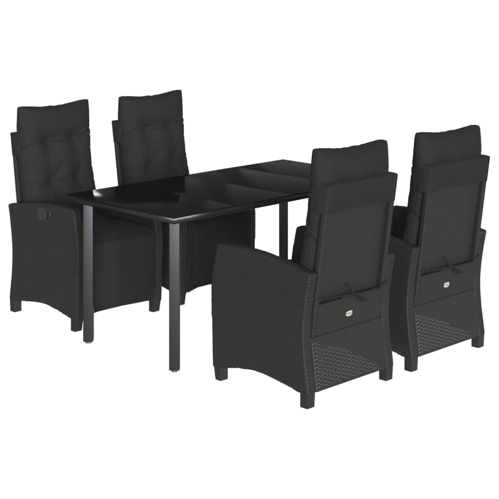 Ensemble à manger de jardin coussins 5pcs Noir Résine tressée