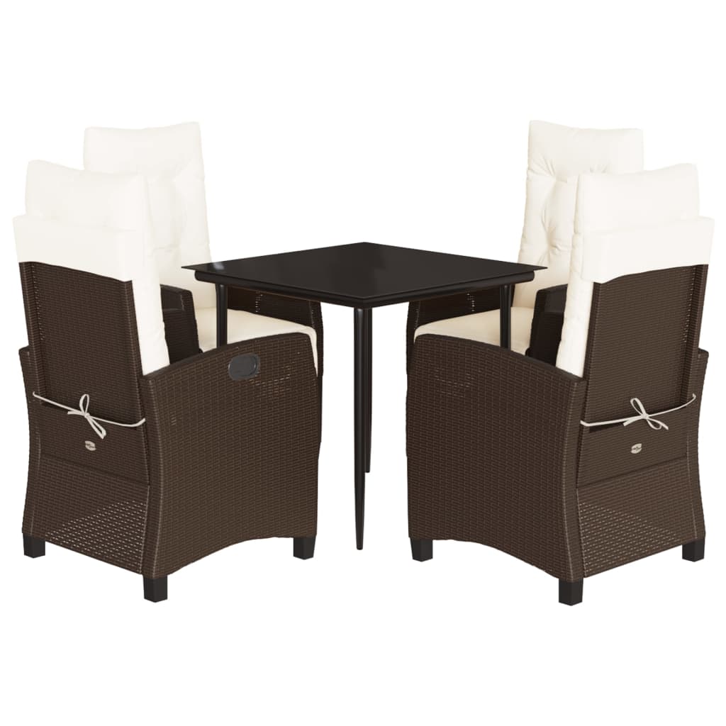 Ensemble à manger de jardin 5 pcs et coussins marron poly rotin