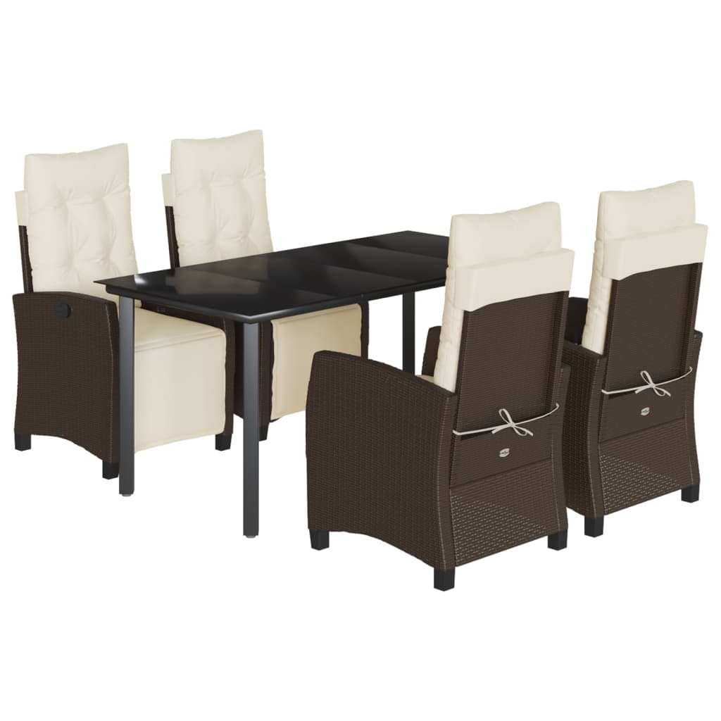 Ensemble à manger de jardin 5 pcs et coussins marron poly rotin