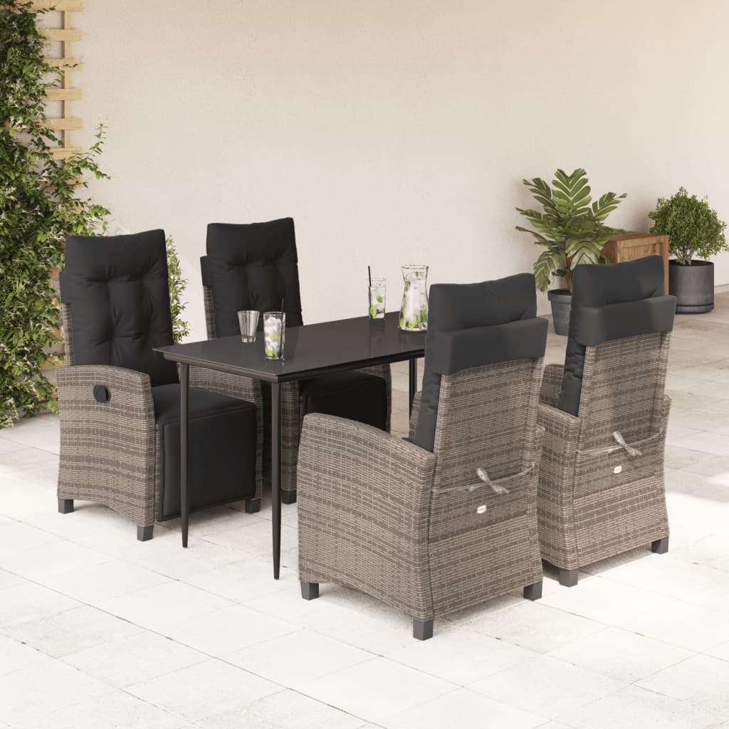 Ensemble à manger de jardin 5 pcs coussins gris résine tressée