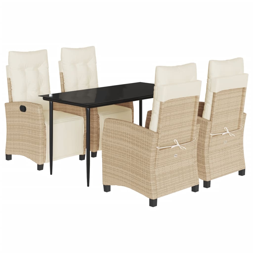 Ensemble à manger de jardin avec coussins 5pcs Beige poly rotin