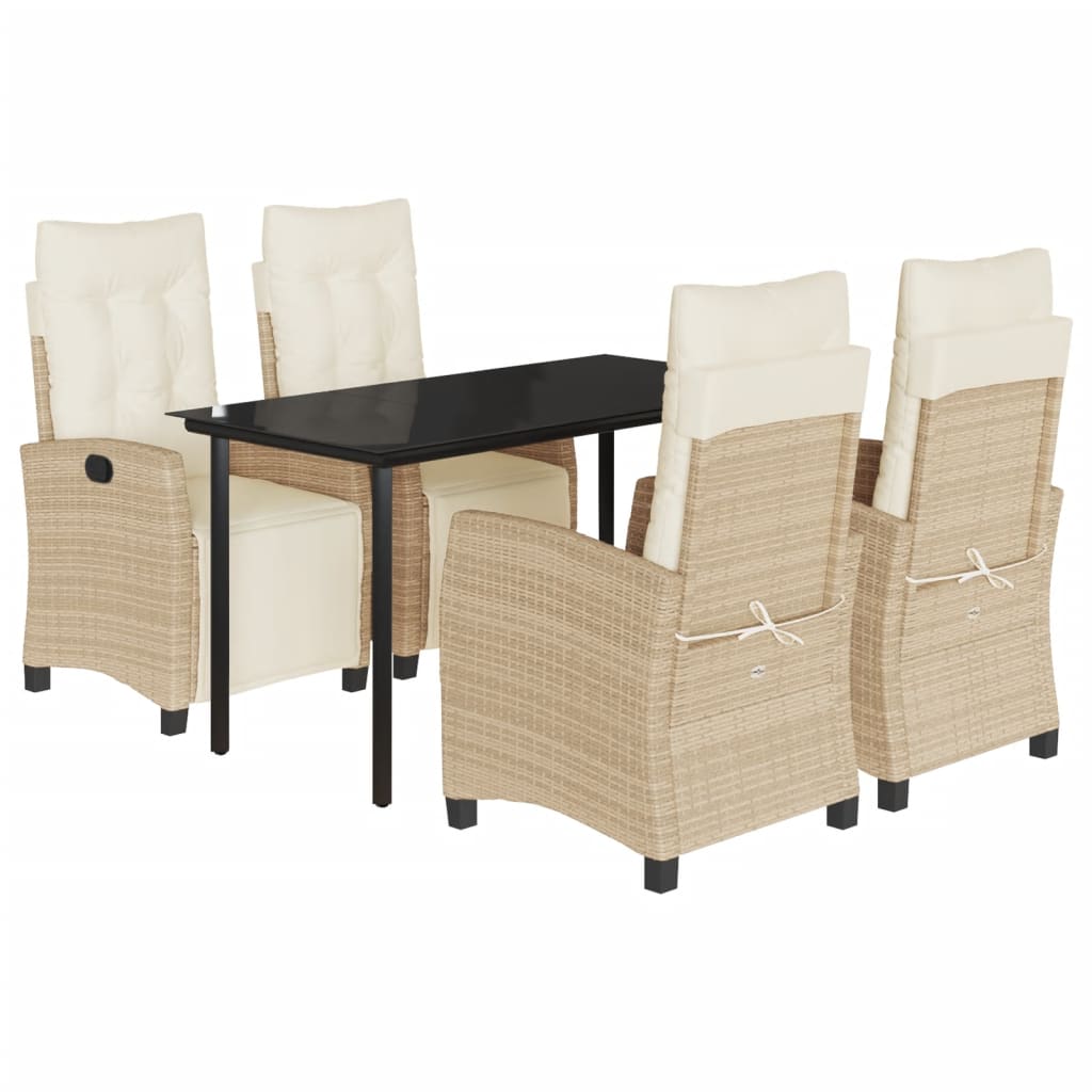 Ensemble à manger de jardin avec coussins 5pcs Beige poly rotin