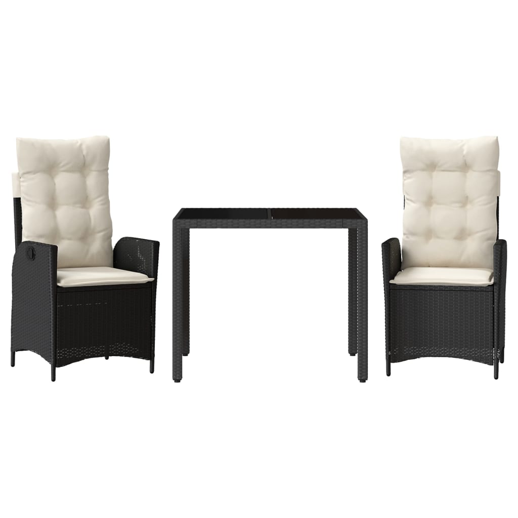 Ensemble à manger de jardin avec coussins 3 pcs Noir