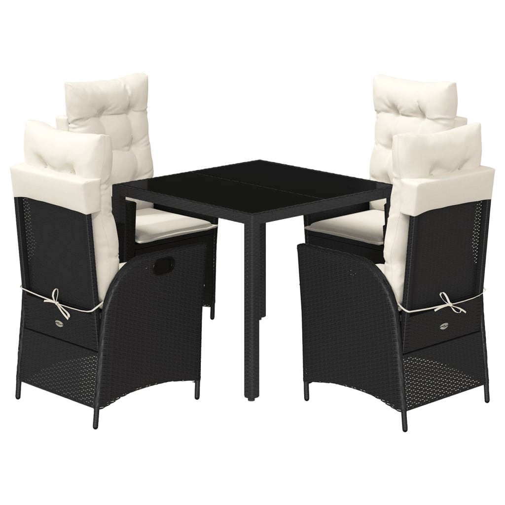 Ensemble à manger de jardin coussins 5pcs Noir Résine tressée