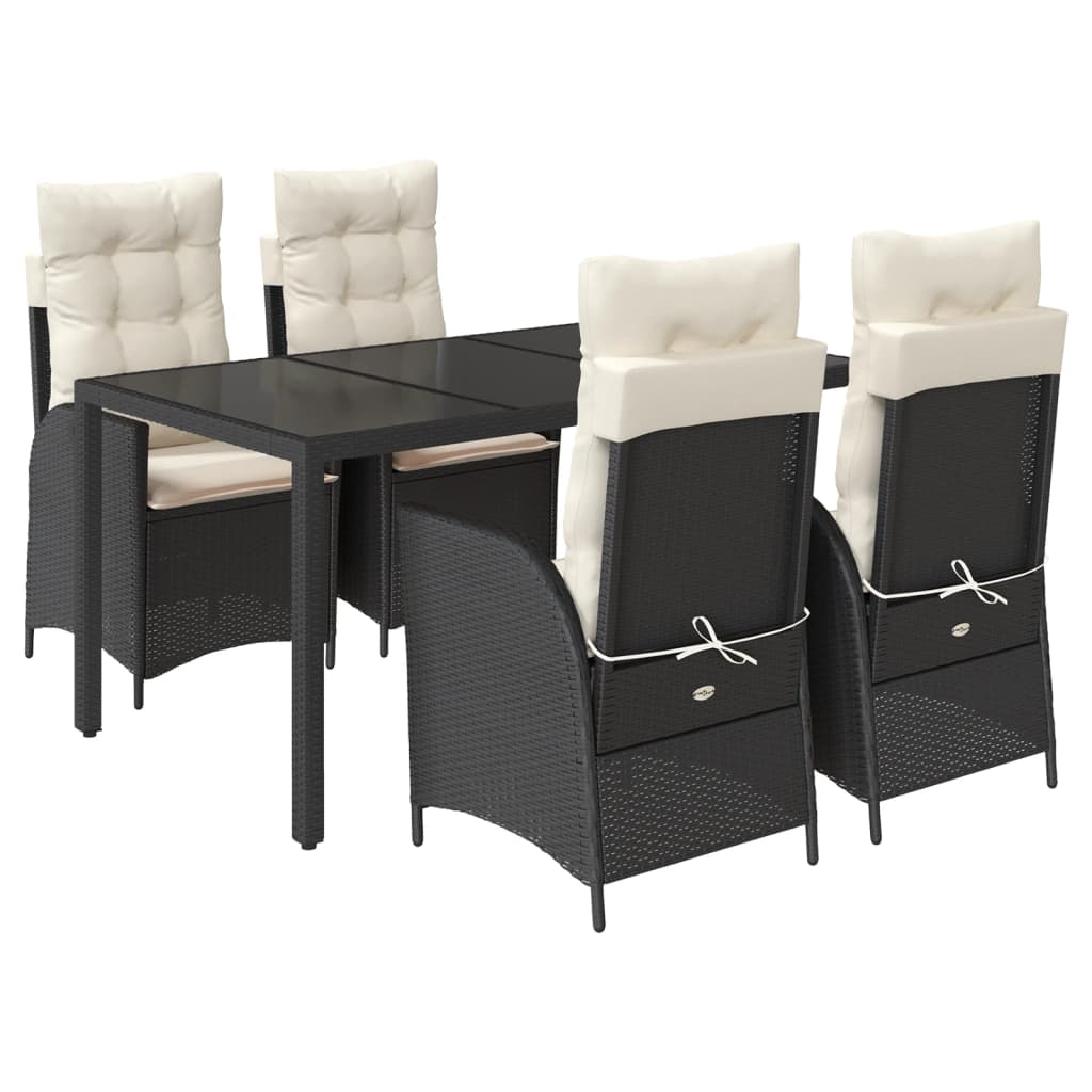 Ensemble à manger de jardin coussins 5pcs Noir Résine tressée