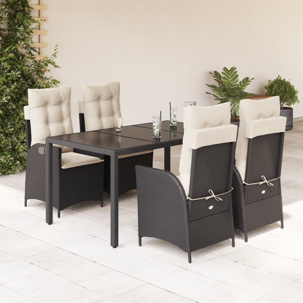 Ensemble à manger de jardin coussins 5pcs Noir Résine tressée - XIOS