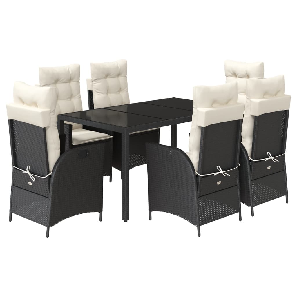 Ensemble à manger de jardin coussins 7pcs Noir Résine tressée