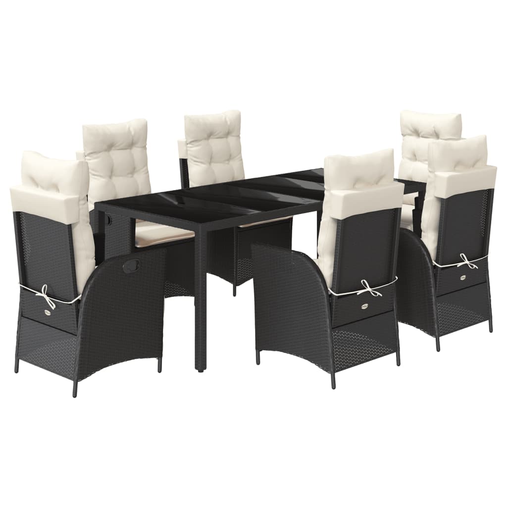Ensemble à manger de jardin coussins 7pcs Noir Résine tressée