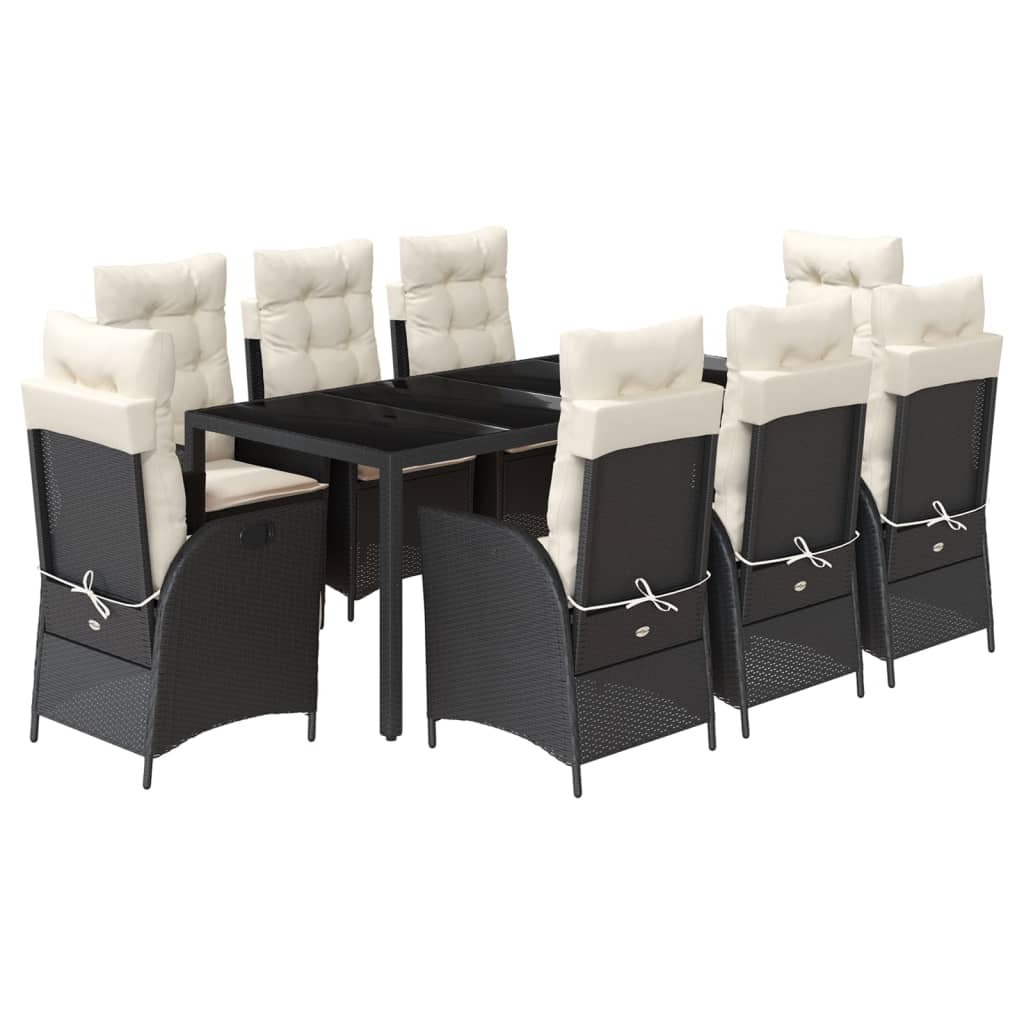 Ensemble à manger de jardin 9pcs coussins noir résine tressée