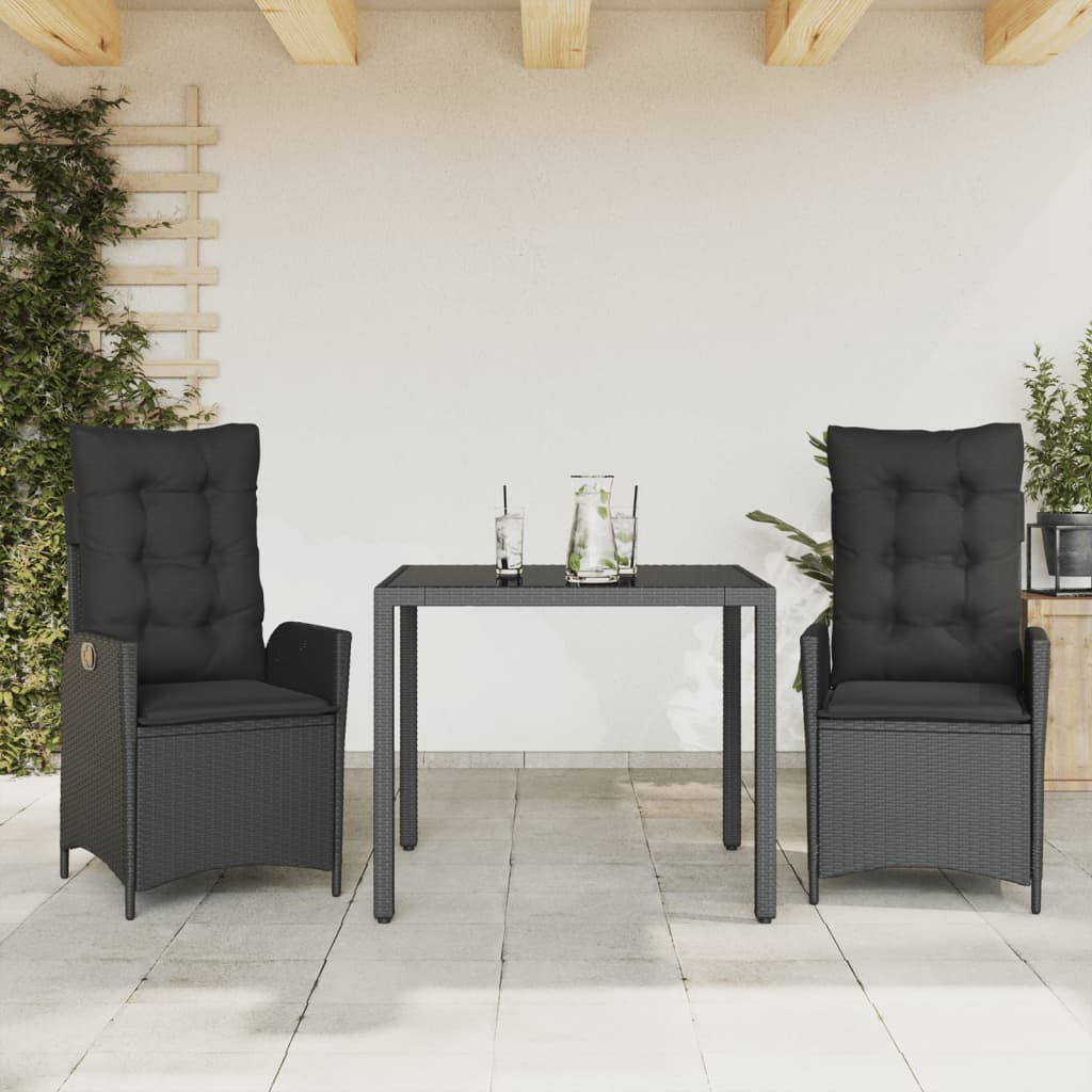 Ensemble à manger de jardin avec coussins 3 pcs Noir - XIOS