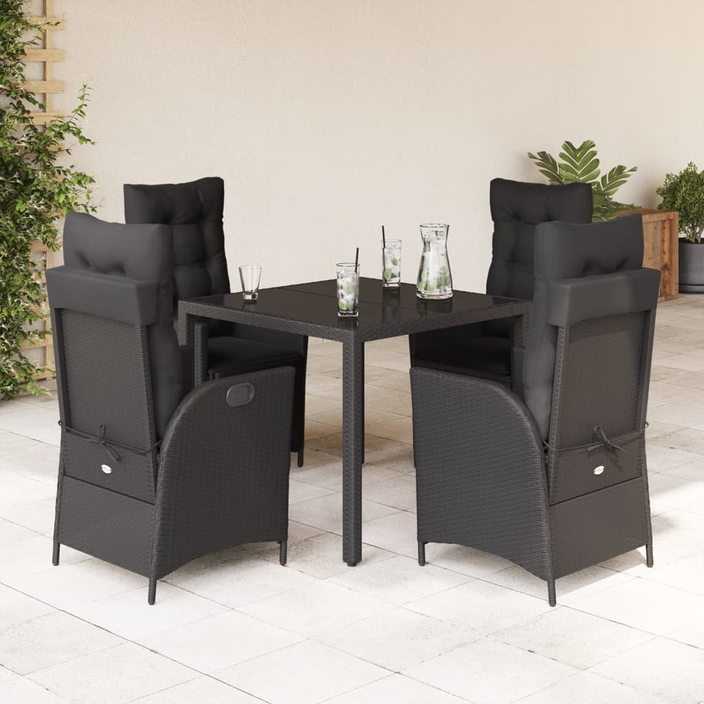 Ensemble à manger de jardin coussins 5pcs Noir Résine tressée - XIOS