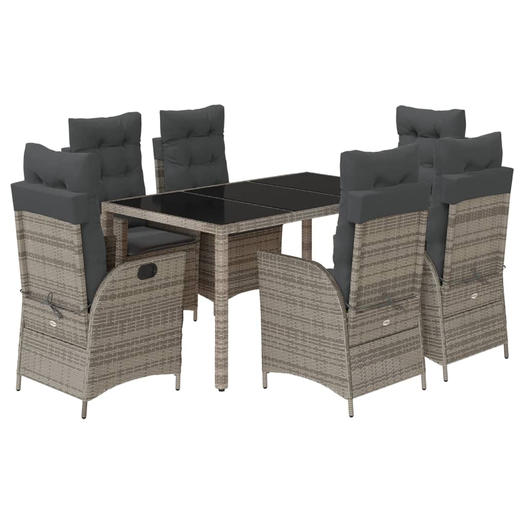 Ensemble à manger de jardin et coussins 7 pcs gris rotin