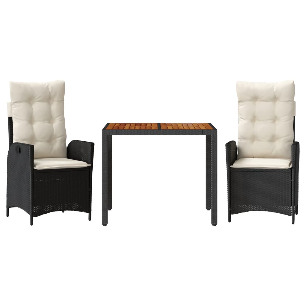 Ensemble à manger de jardin avec coussins 3 pcs Noir