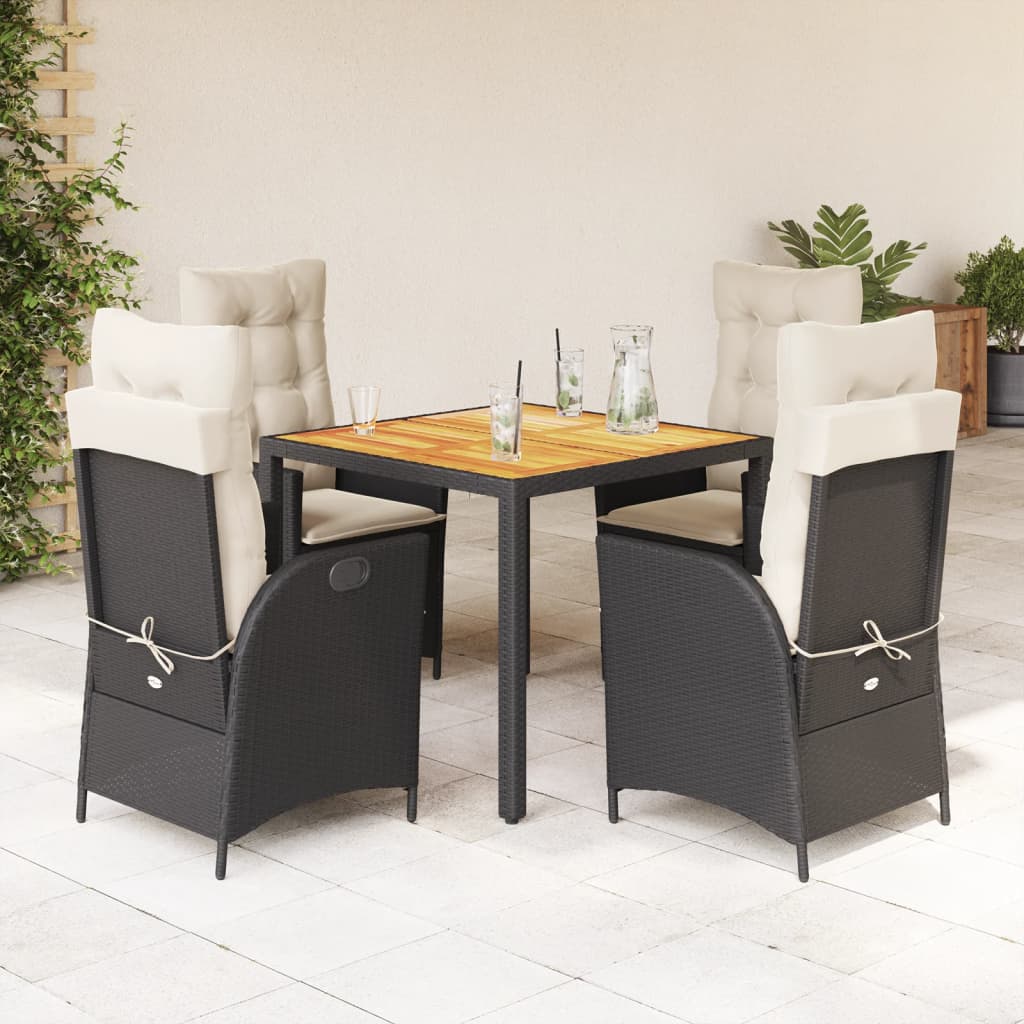 Ensemble à manger de jardin coussins 5pcs Noir Résine tressée - XIOS