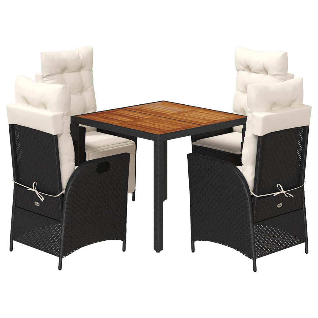 Ensemble à manger de jardin coussins 5pcs Noir Résine tressée