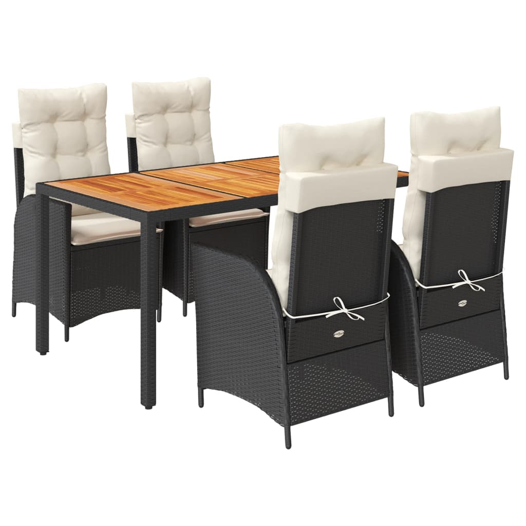 Ensemble à manger de jardin coussins 5pcs Noir Résine tressée