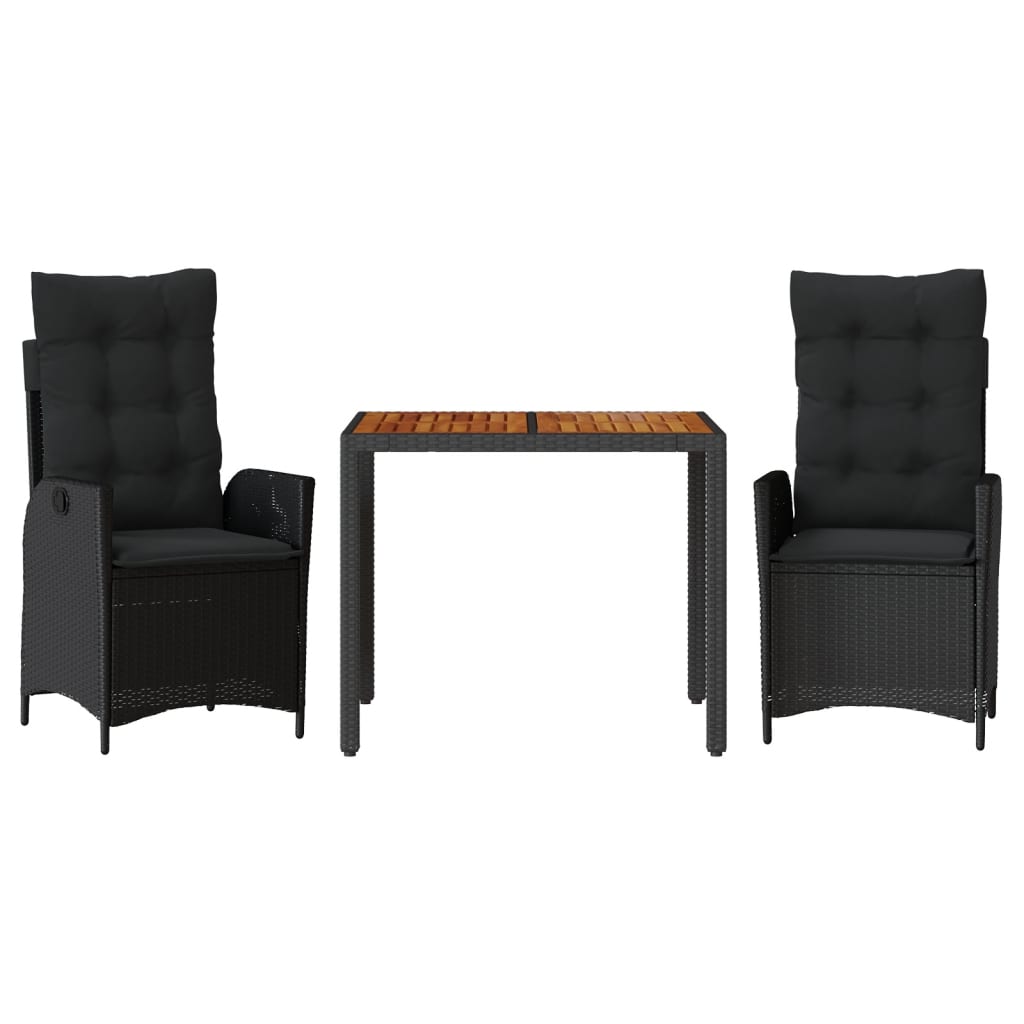 Ensemble à manger de jardin avec coussins 3 pcs Noir