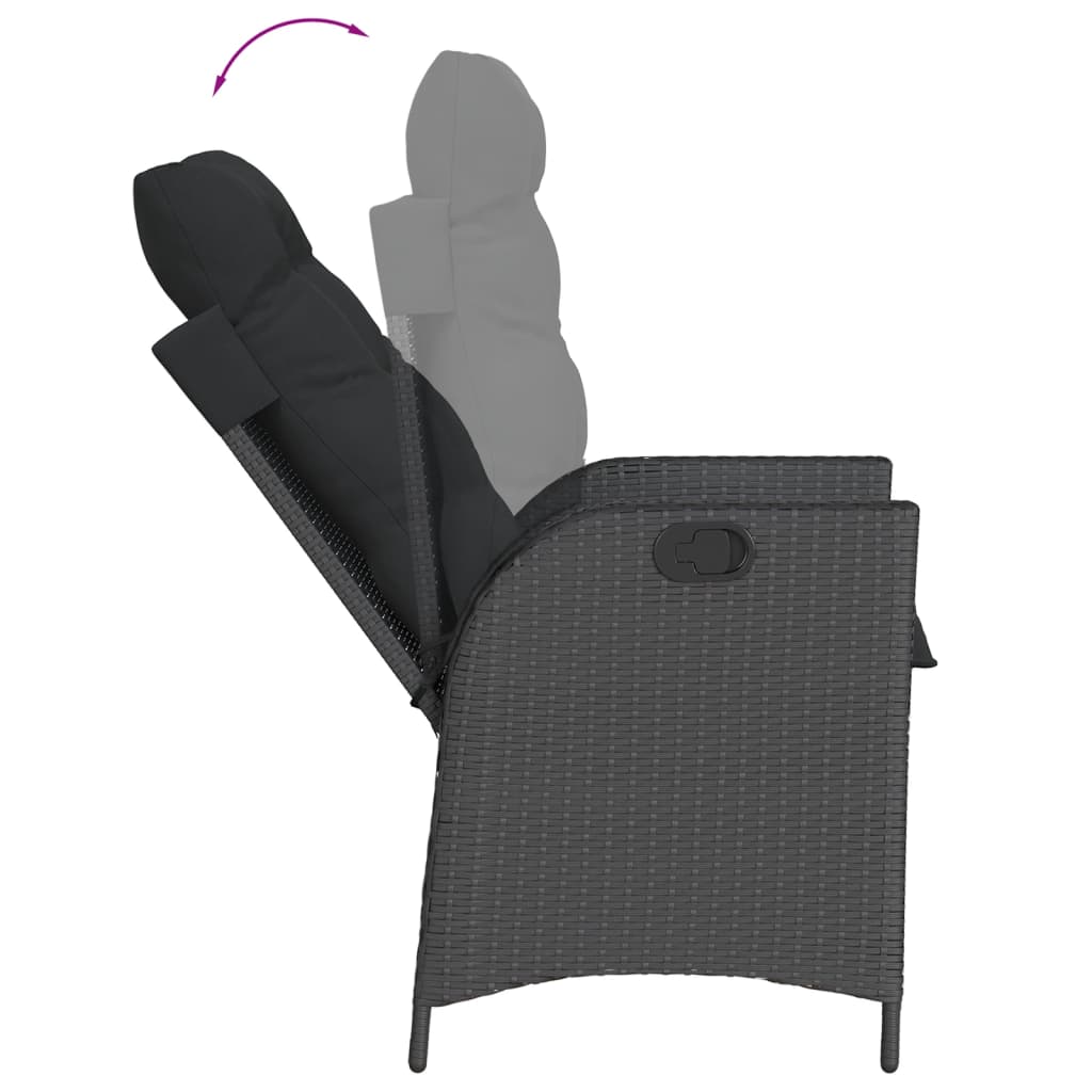Ensemble à manger de jardin avec coussins 3 pcs Noir