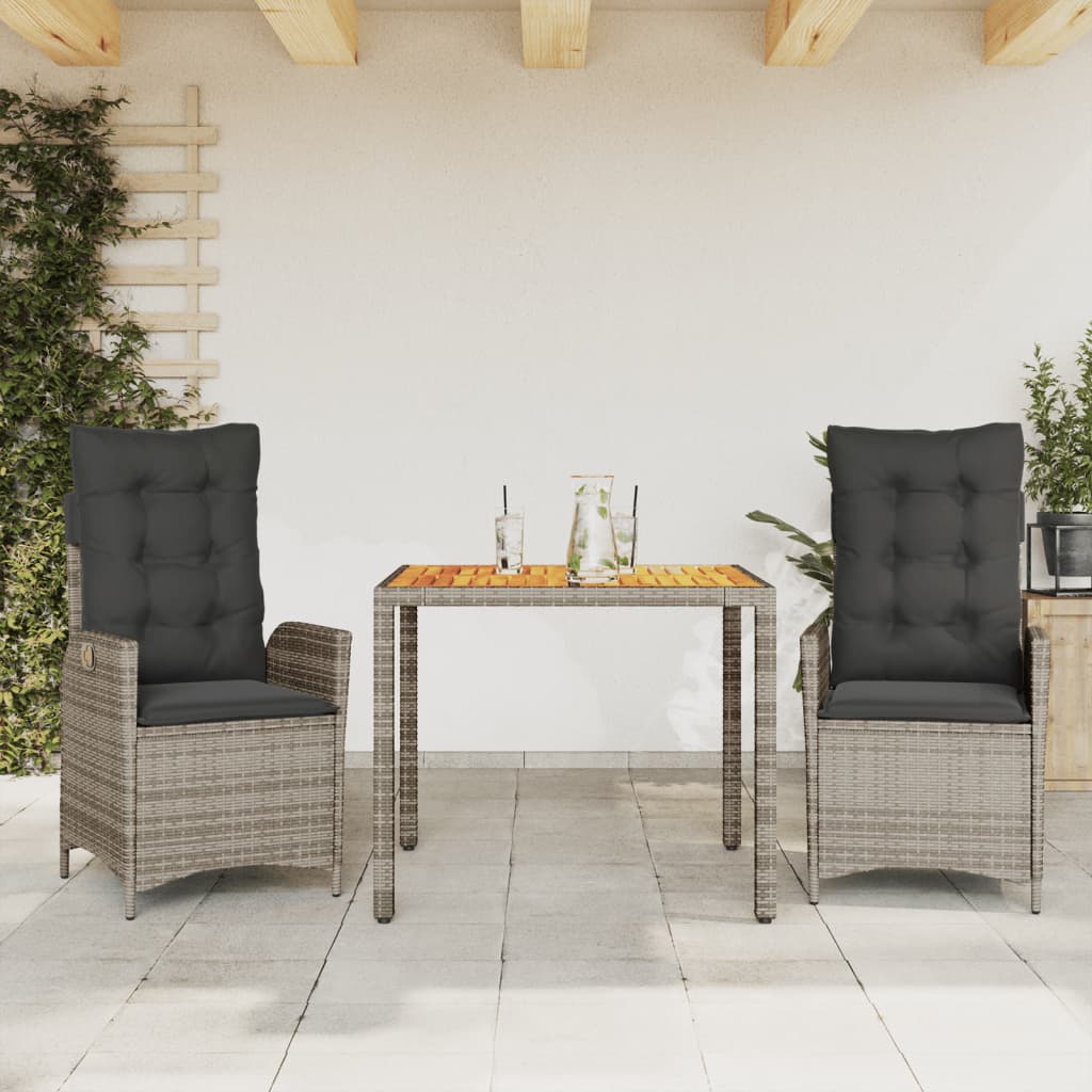Ensemble à manger de jardin 3 pcs coussins gris résine tressée - XIOS