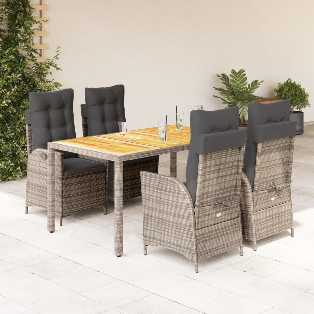 Ensemble à manger de jardin 5 pcs coussins gris résine tressée