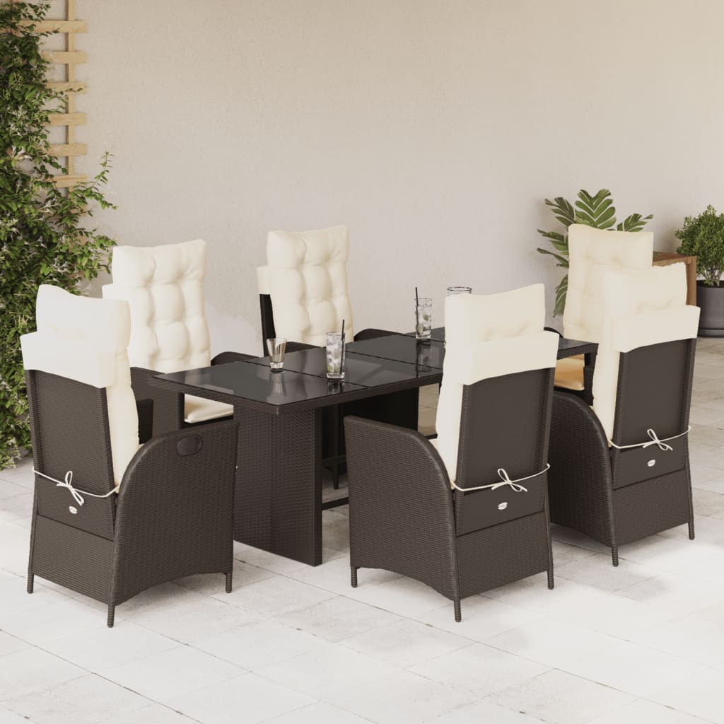 Ensemble à manger de jardin et coussins 7 pcs marron rotin