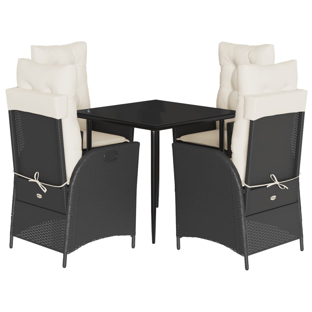 Ensemble à manger de jardin coussins 5pcs Noir Résine tressée
