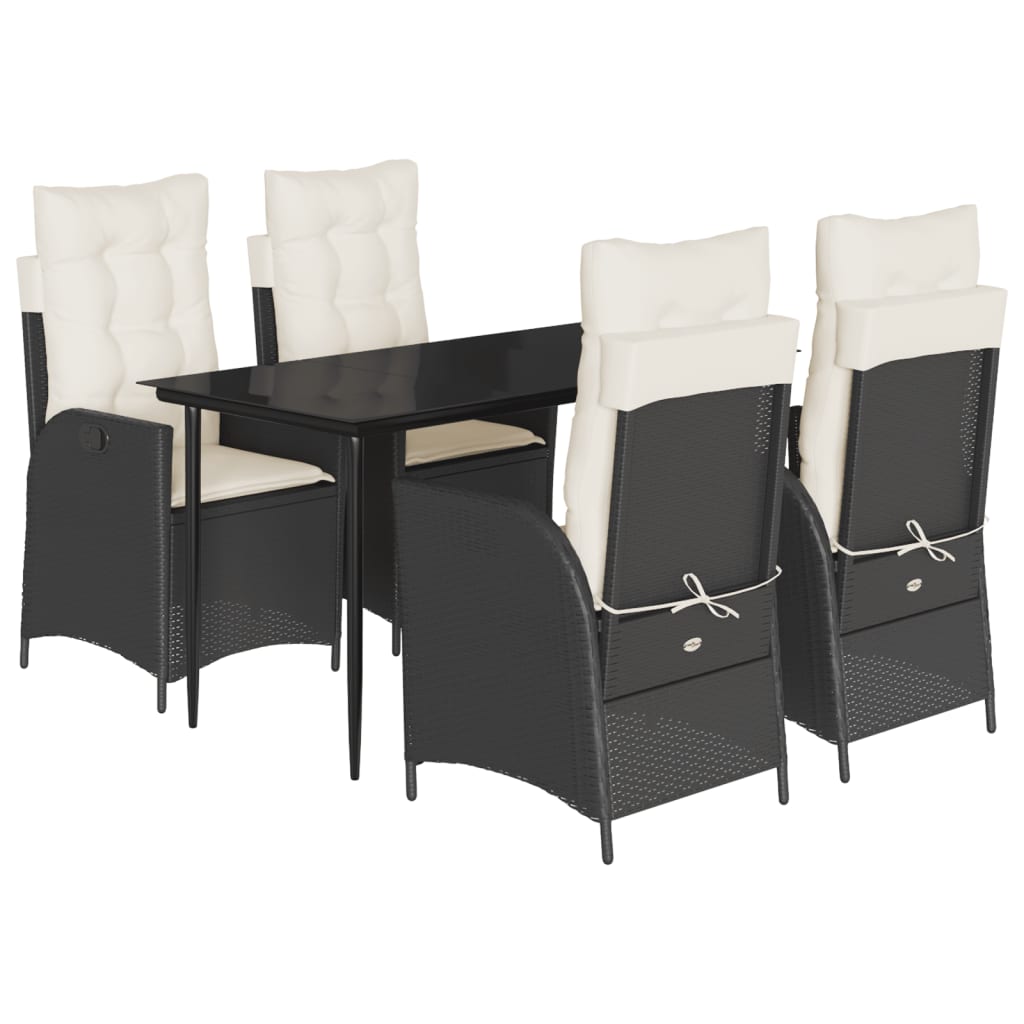 Ensemble à manger de jardin coussins 5pcs Noir Résine tressée