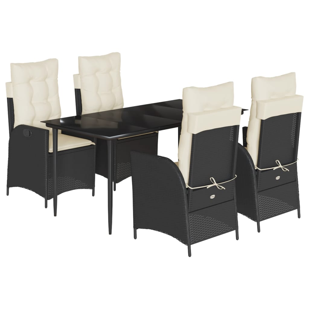 Ensemble à manger de jardin coussins 5pcs Noir Résine tressée