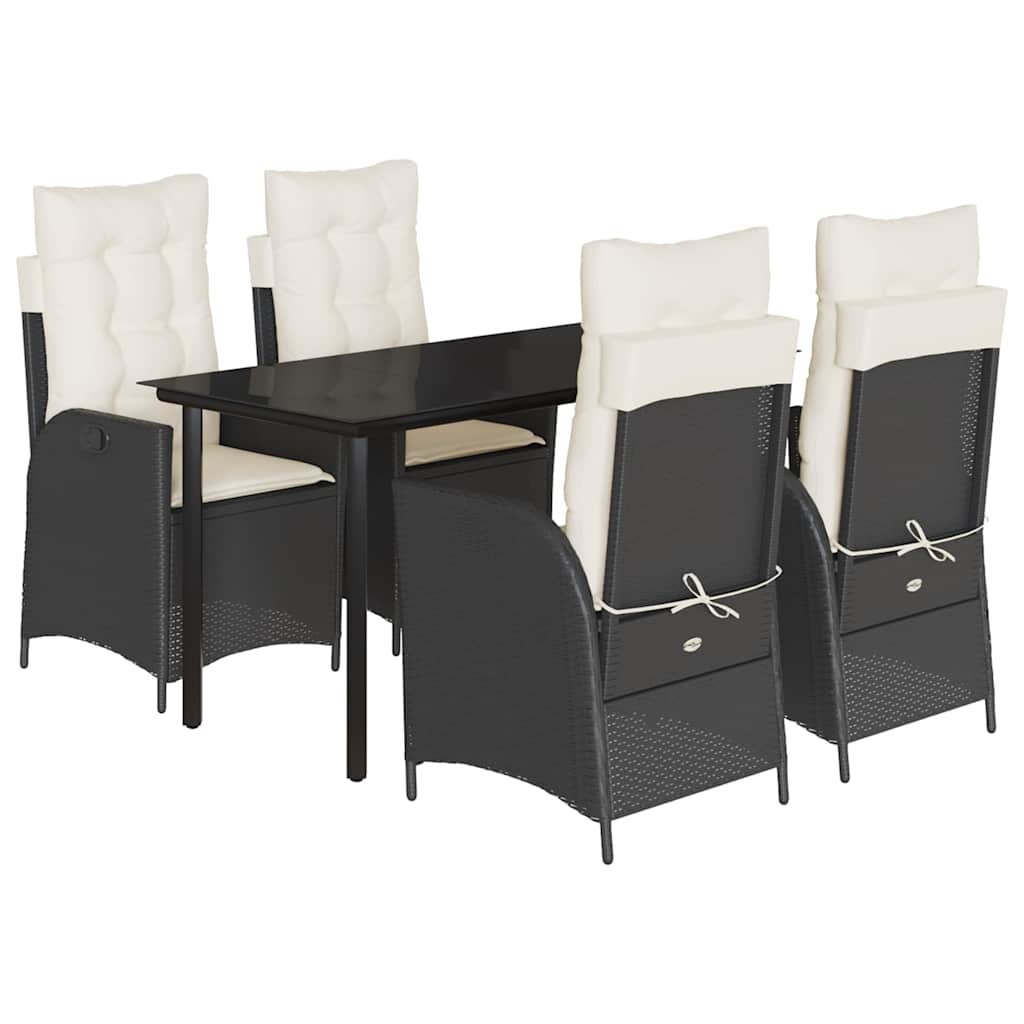 Ensemble à manger de jardin coussins 5pcs Noir Résine tressée