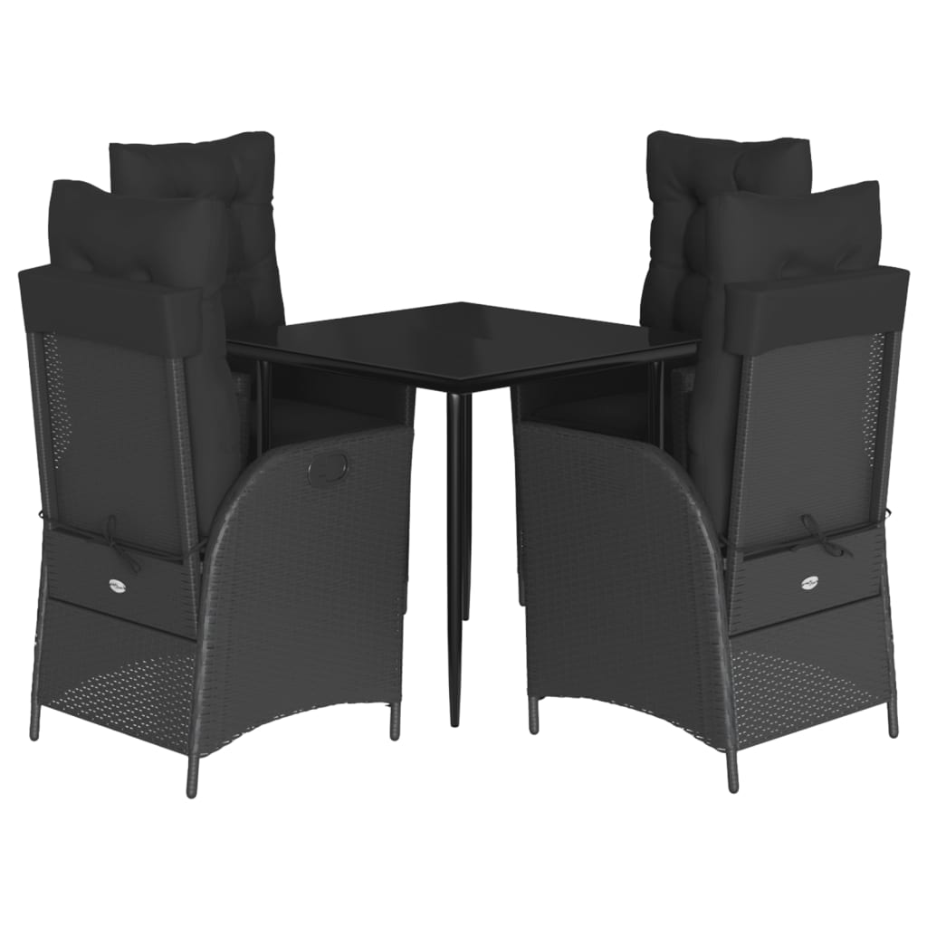 Ensemble à manger de jardin coussins 5pcs Noir Résine tressée