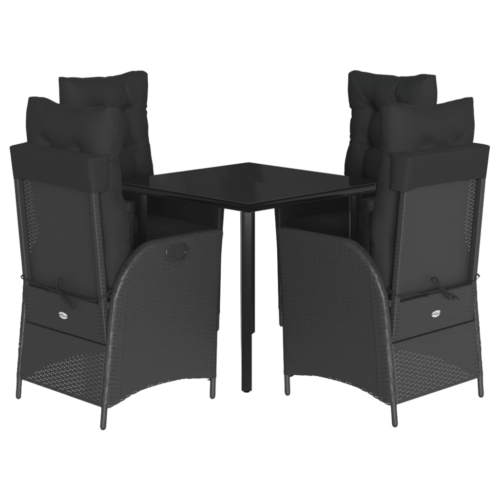 Ensemble à manger de jardin coussins 5pcs Noir Résine tressée