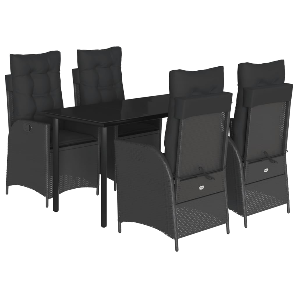 Ensemble à manger de jardin coussins 5pcs Noir Résine tressée - XIOS