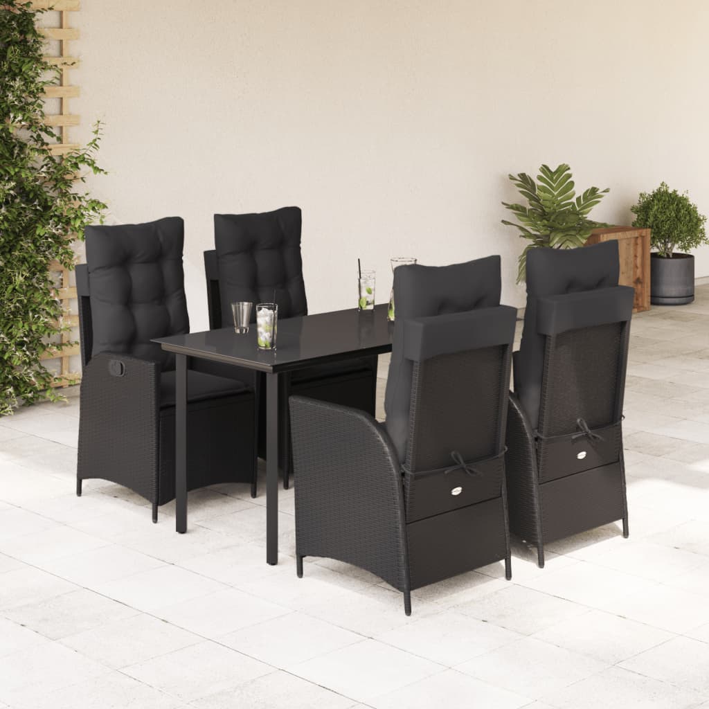 Ensemble à manger de jardin coussins 5pcs Noir Résine tressée - XIOS