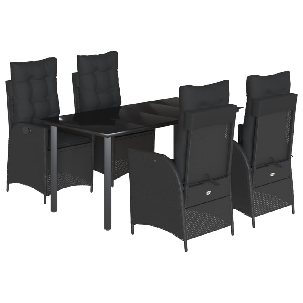 Ensemble à manger de jardin coussins 5pcs Noir Résine tressée - XIOS