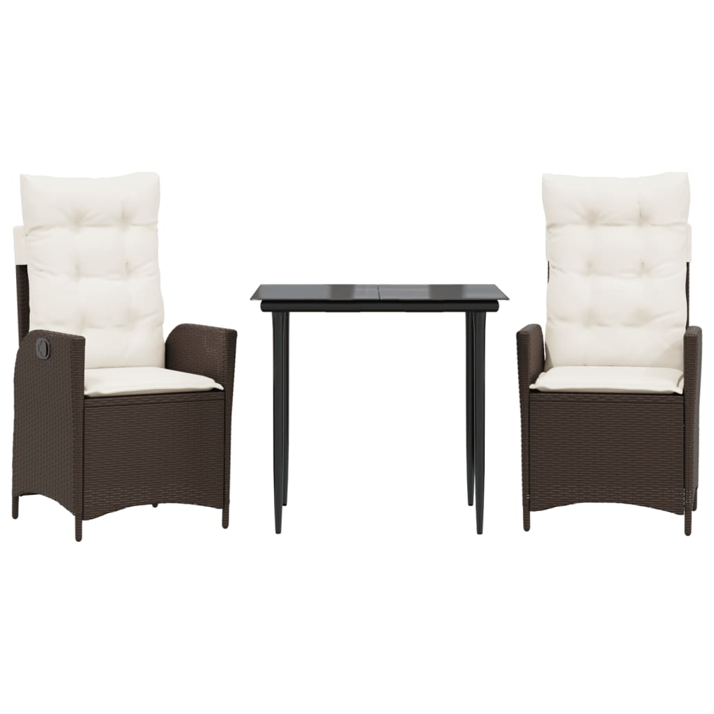 Ensemble à manger de jardin 3 pcs et coussins marron poly rotin - XIOS