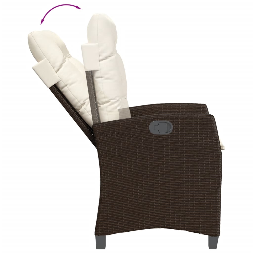 Ensemble à manger de jardin 3 pcs et coussins marron poly rotin